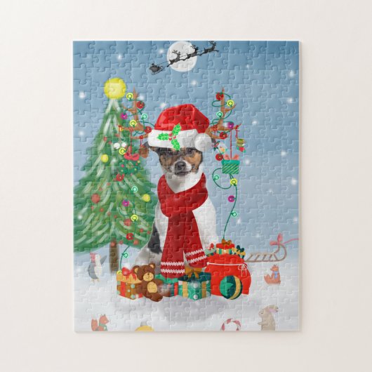 Jack Russell Terrier Dog in Snow-kerstcadeaus Legpuzzel (Verticaal)