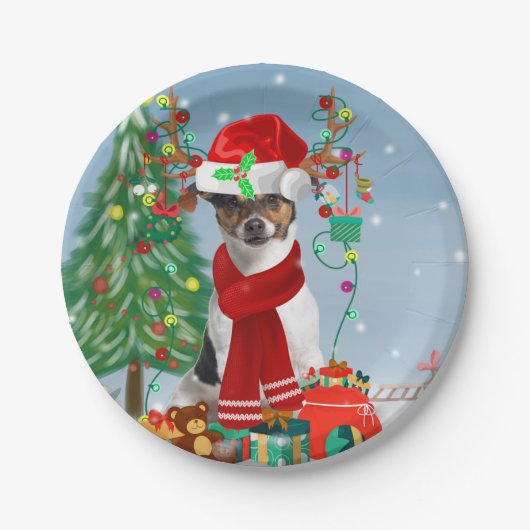 Jack Russell Terrier Dog in Snow-kerstcadeaus Papieren Bordje (Voorkant)