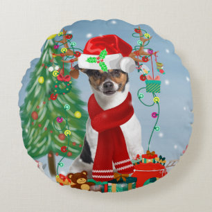 Jack Russell Terrier Dog in Snow-kerstcadeaus Rond Kussen
