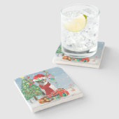 Jack Russell Terrier Dog in Snow-kerstcadeaus Stenen Onderzetter (Zijkant)