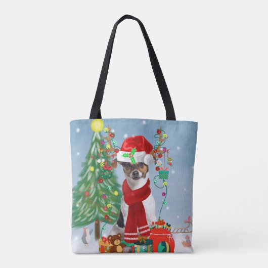 Jack Russell Terrier Dog in Snow-kerstcadeaus Tote Bag (Achterkant)