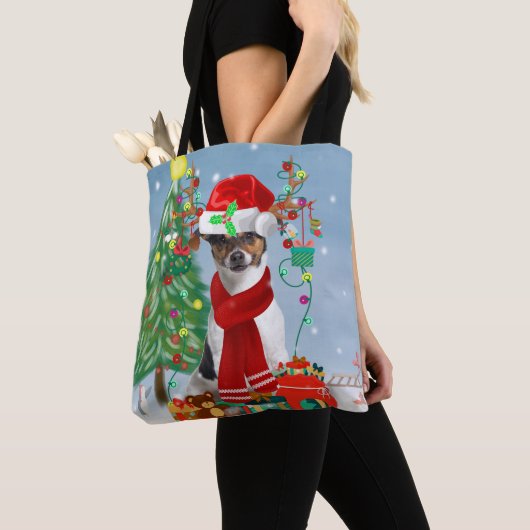 Jack Russell Terrier Dog in Snow-kerstcadeaus Tote Bag (Dichtbij)
