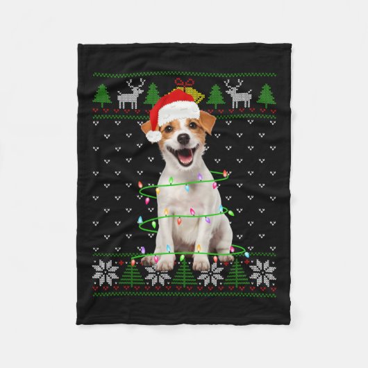 Jack Russell Terrier Dog kerstboomverlichting Fleece Deken (Voorkant)
