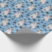 Jack Russell Terrier Dog Paw Print Pattern op Blue Cadeaupapier (Hoek)