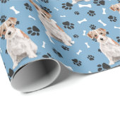 Jack Russell Terrier Dog Paw Print Pattern op Blue Cadeaupapier (Rol Hoek)