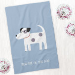 Jack Russell Terrier Dog Persoonlijk Theedoek<br><div class="desc">Een schattige maar lieflijke Jack Russell Terrier-hond op een blauwe achtergrond. Deze mooie kleine jongen worden ook Parson Russell Terriers genoemd. De tekst kan worden verwijderd of worden veranderd om verder te personaliseren.</div>