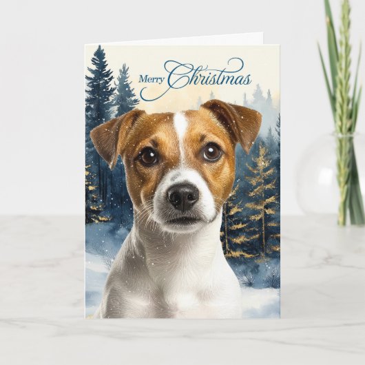 Jack Russell Terrier Dog Pine Forest Christmas Feestdagen Kaart (Voorkant)