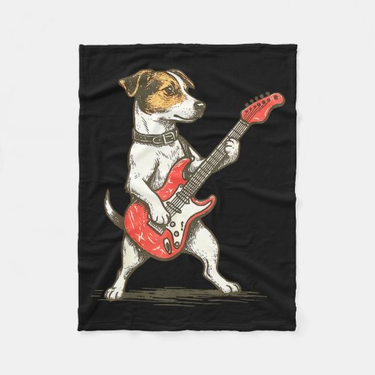 Jack Russell Terrier Dog Playing Guitar Rocker Gui Fleece Deken (Voorkant)
