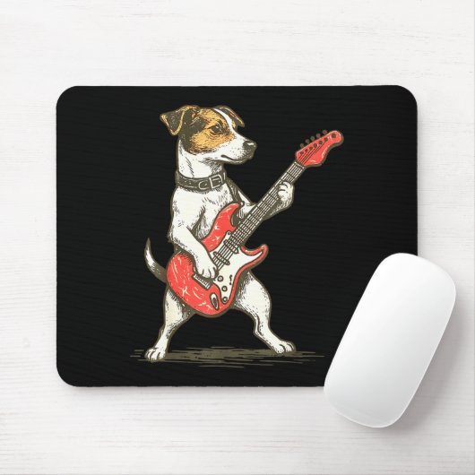 Jack Russell Terrier Dog Playing Guitar Rocker Gui Muismat (Met muis)