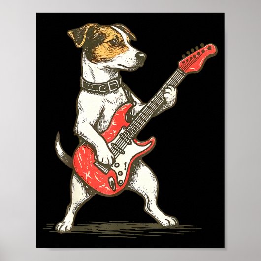 Jack Russell Terrier Dog Playing Guitar Rocker Gui Poster (Voorkant)