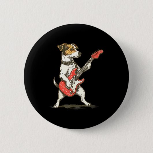 Jack Russell Terrier Dog Playing Guitar Rocker Gui Ronde Button 5,7 Cm (Voorkant)