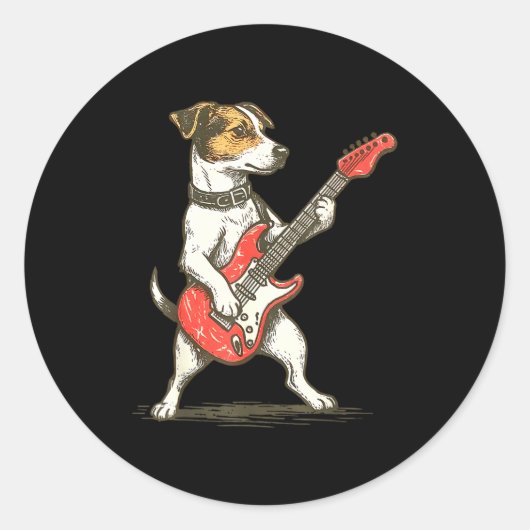 Jack Russell Terrier Dog Playing Guitar Rocker Gui Ronde Sticker (Voorkant)