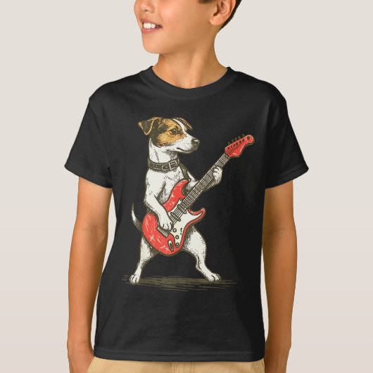 Jack Russell Terrier Dog Playing Guitar Rocker Gui T-shirt (Voorkant)