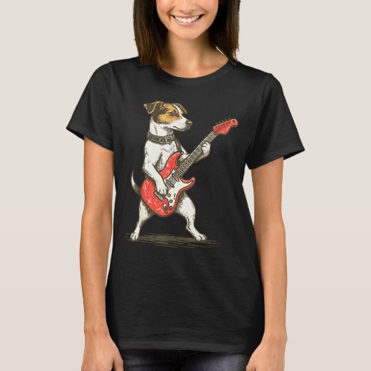 Jack Russell Terrier Dog Playing Guitar Rocker Gui T-shirt (Voorkant)