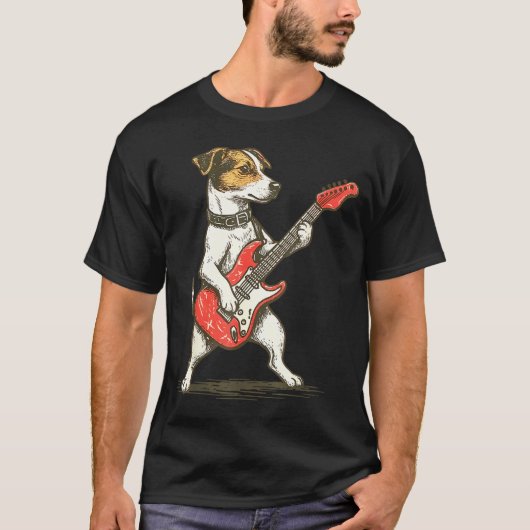 Jack Russell Terrier Dog Playing Guitar Rocker Gui T-shirt (Voorkant)