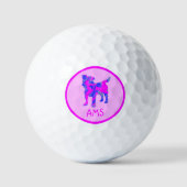 Jack Russell Terrier Dog Silhouette Pink Monogram Golfballen (Voorkant)