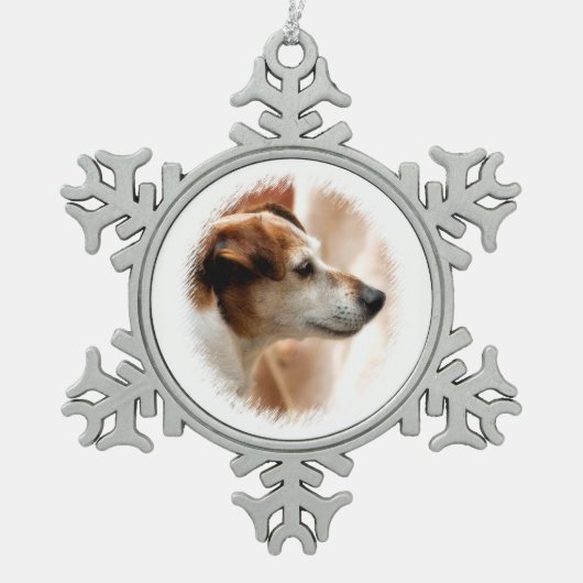 JACK RUSSELL TERRIER DOG TIN SNEEUWVLOK ORNAMENT (Voorkant)