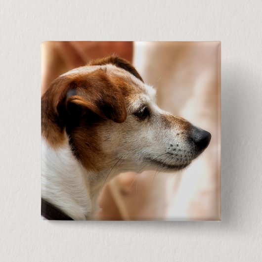 JACK RUSSELL TERRIER DOG VIERKANTE BUTTON 5,1 CM (Voorkant)