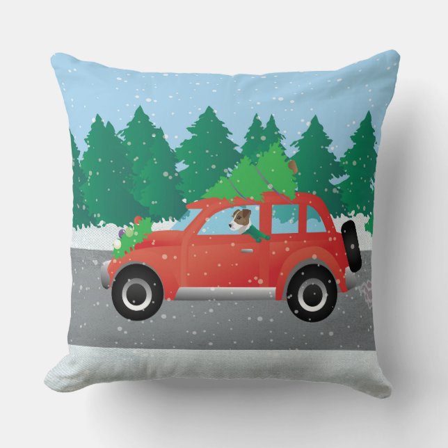 Jack Russell Terrier Driving Car Tree op top Kussen (Voorkant)