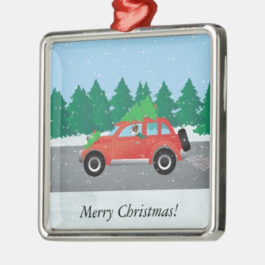 Jack Russell Terrier Driving Car Tree op top Metalen Ornament (Links)