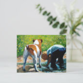 JACK RUSSELL TERRIER EN BOY: KUNST BRIEFKAART (Staand voorkant)