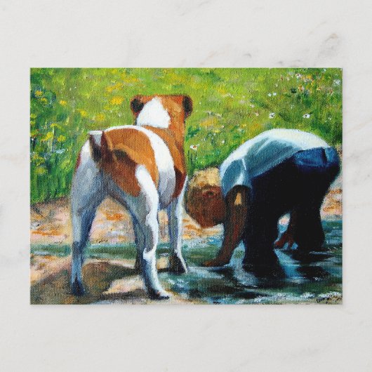 JACK RUSSELL TERRIER EN BOY: KUNST BRIEFKAART (Voorkant)