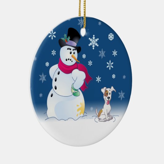 Jack Russell Terrier en Snowman Keramisch Ornament (Rechts)