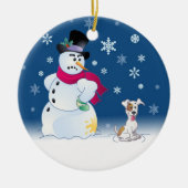 Jack Russell Terrier en Snowman Keramisch Ornament (Voorkant)