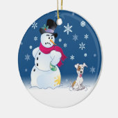Jack Russell Terrier en Snowman Keramisch Ornament (Links)