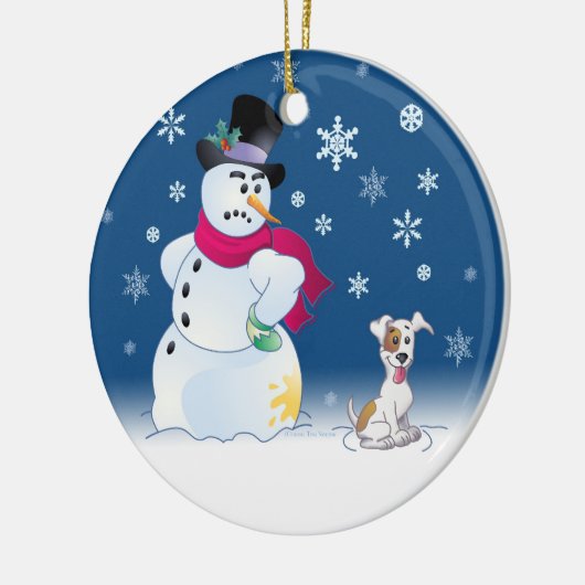 Jack Russell Terrier en Snowman Keramisch Ornament (Links)