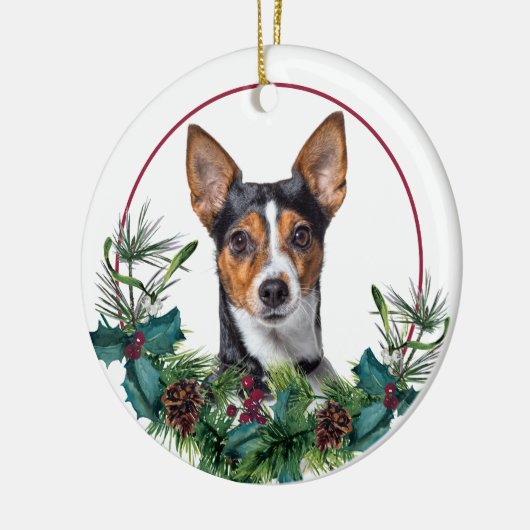 Jack Russell Terrier Evergreen Berry Wreath Keramisch Ornament (Links)