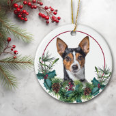 Jack Russell Terrier Evergreen Berry Wreath Keramisch Ornament