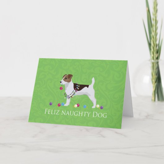 Jack Russell Terrier Feliz Naughty Dog Kerstmis Feestdagen Kaart (Voorkant)