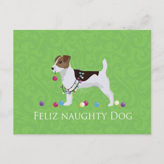 Jack Russell Terrier Feliz Naughty Dog Kerstmis Feestdagenkaart (Voorkant)