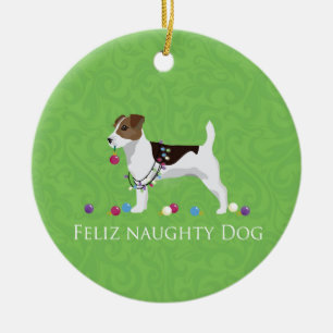 Jack Russell Terrier Feliz Naughty Dog Kerstmis Keramisch Ornament