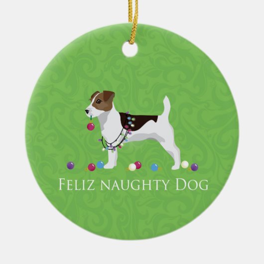 Jack Russell Terrier Feliz Naughty Dog Kerstmis Keramisch Ornament (Voorkant)