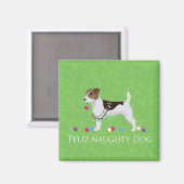 Jack Russell Terrier Feliz Naughty Dog Kerstmis Magneet (Voorkant / Achterkant)