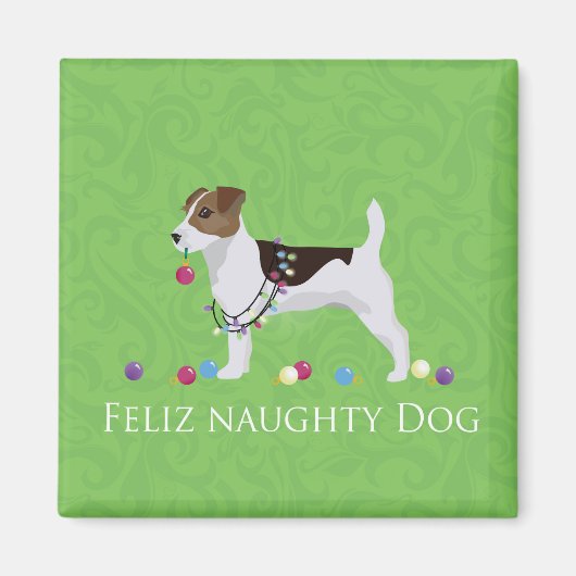 Jack Russell Terrier Feliz Naughty Dog Kerstmis Magneet (Voorkant)