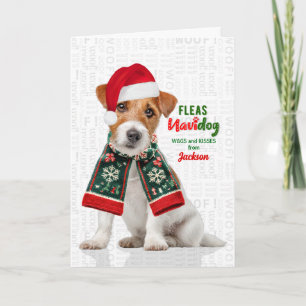Jack Russell Terrier Grappige Vlooien Navidog met Feestdagen Kaart