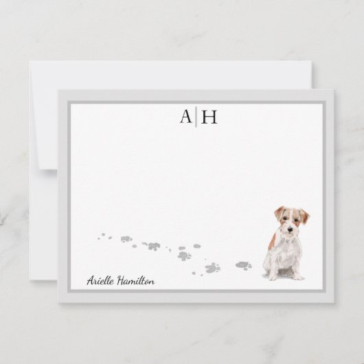 Jack Russell Terrier Gray Border Monogram Notitiekaartje (Voorkant)