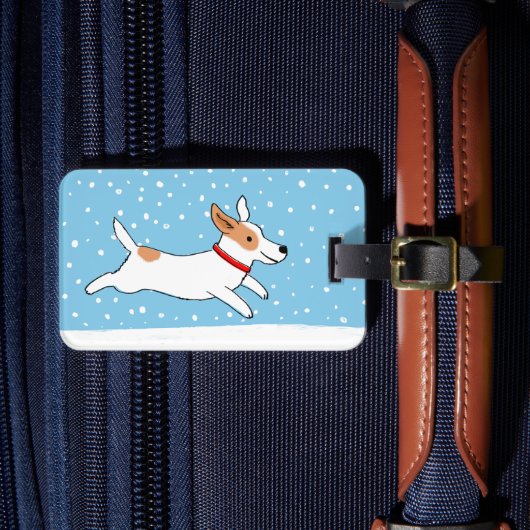 Jack Russell Terrier - Happy Winter Snow Dog Bagagelabel (Voorkant Insitu 4)