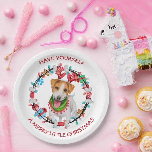 Jack Russell Terrier heeft een prettig kerstfeest Papieren Bordje (Feest)