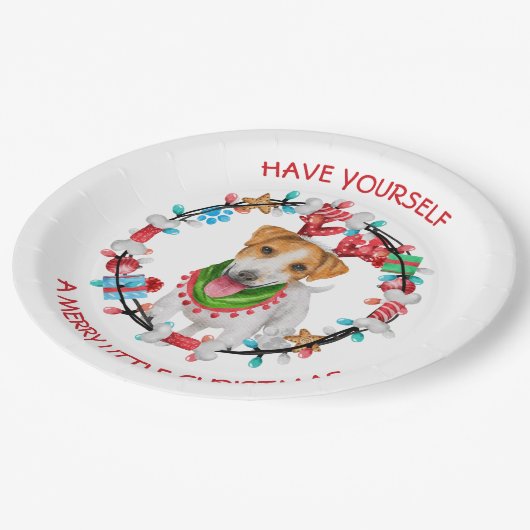 Jack Russell Terrier heeft een prettig kerstfeest Papieren Bordje (Gekanteld)
