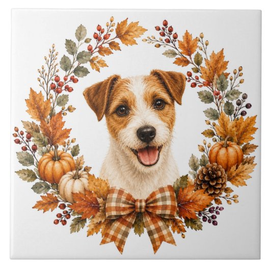 Jack Russell Terrier Herfstkrans Tegeltje (Voorkant)