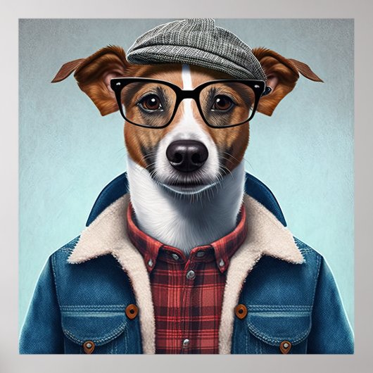 Jack Russell Terrier Hipster Dog Poster (Voorkant)