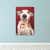 Jack Russell Terrier Holding kerstversiering Canvas Afdruk (Insitu (Houten vloer))