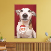 Jack Russell Terrier Holding kerstversiering Canvas Afdruk (Insitu (Woonkamer))