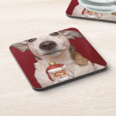 Jack Russell Terrier Holding kerstversiering Drankjes Onderzetter (Linkerzijde)