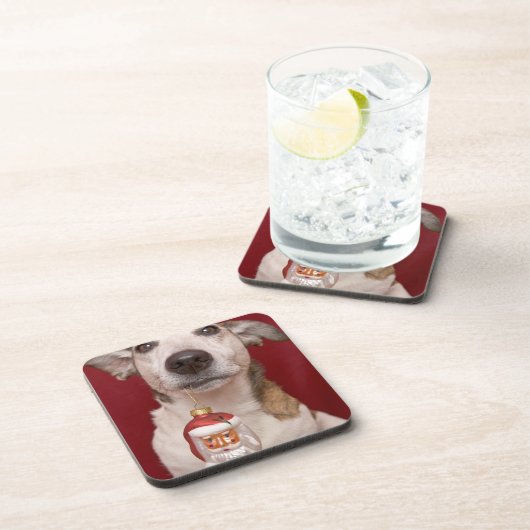 Jack Russell Terrier Holding kerstversiering Drankjes Onderzetter (Rechterzijde)