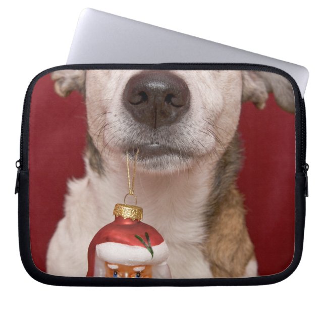 Jack Russell Terrier Holding kerstversiering Laptop Sleeve (Voorkant)